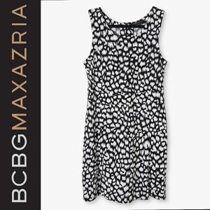 BCBGMAXAZRIA Abstract Black White Leopard Mini Sleeveless Shift Dress, M